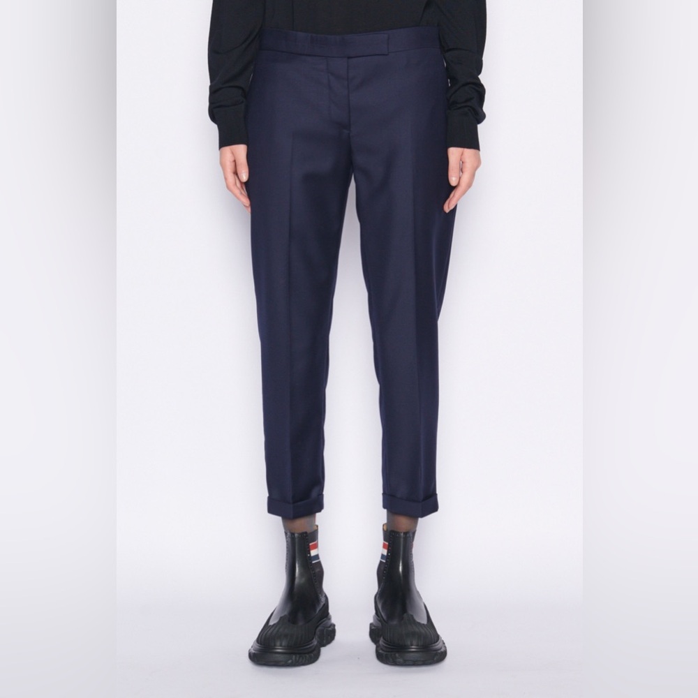 100% Authentic Thom Browne Womens Blue Wool Cropped Pants SZ 0 Excellent